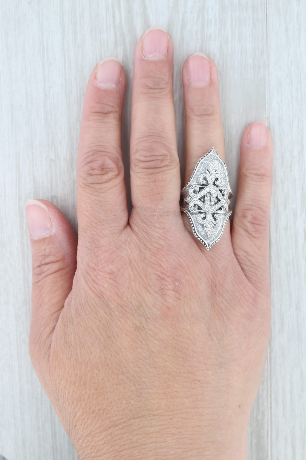 Gray Scott Kay Ornate Cubic Zirconia Statement Ring Sterling Silver Size 5