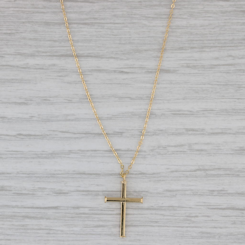 Gray New Cross Pendant Cable Chain Necklace 14k Yellow Gold 16" 18"