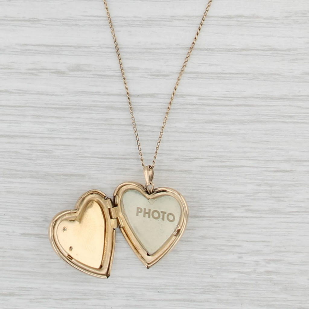 Vintage I Love You Heart Locket Pendant Necklace Gold Filled 18.75" Curb Chain