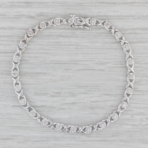 Gray 0.15ctw Diamond XO Tennis Bracelet 10k White Gold 6.25" 3.5mm