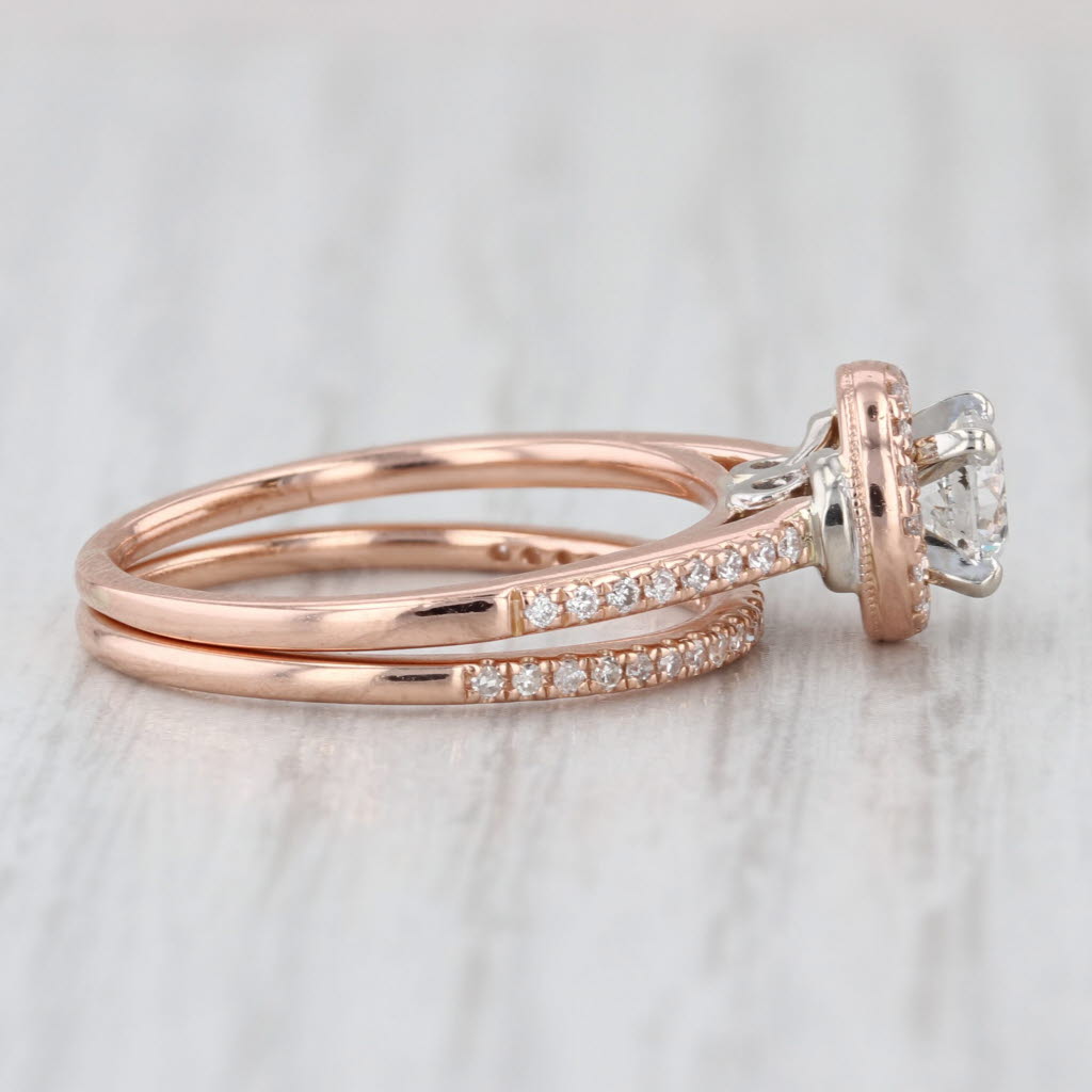 0.64ctw Round Diamond Halo Engagement Ring Wedding Band Bridal Set 10k Rose Gold