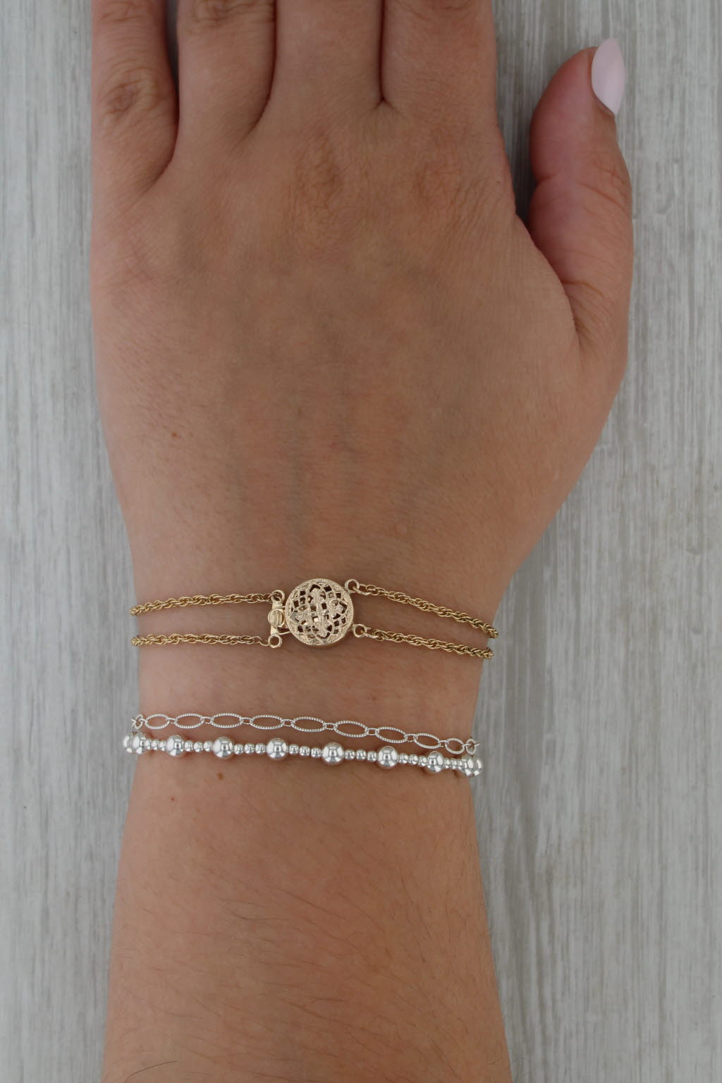Filigree Clasp Double Rope Chain Slide Charm Starter Bracelet 14k Yellow Gold