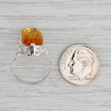 Orange Yellow Glass Ring Vintage Filigree 14k White Gold Size 6