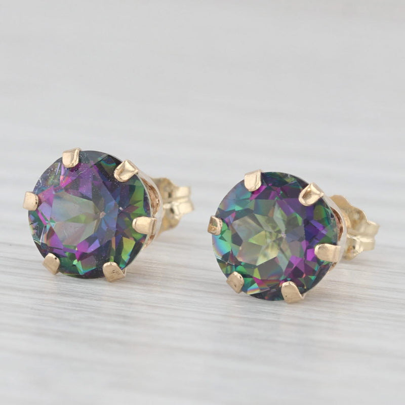 4.20ctw Mystic Topaz Stud Earrings 10k Yellow Gold Round Purple Green Solitaires