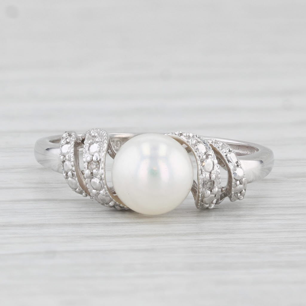 Light Gray Cultured Pearl Diamond Ring 10k White Gold Size 7