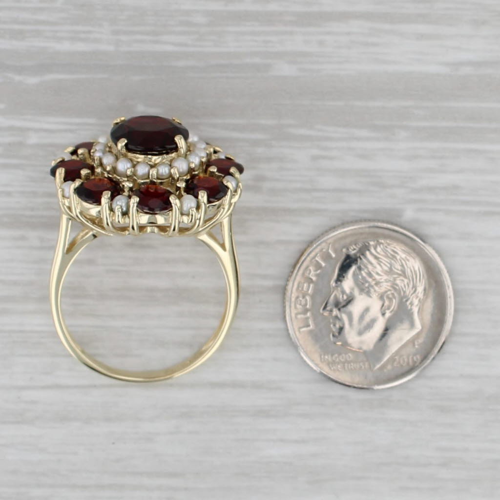 Gray 6ctw Garnet Seed Pearl Cocktail Ring 14k Yellow Gold Size 7.25