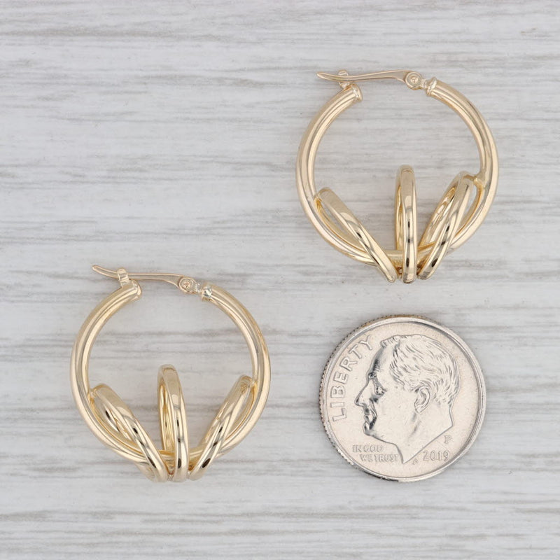 Gray 3-Ring Hoop Earrings 14k Yellow Gold Snap Top Round Hoops