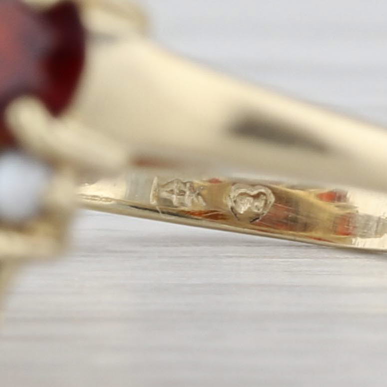 6.50ctw Garnet Seed Pearl Flower Ring 14k Yellow Gold Size 8.5 Cocktail