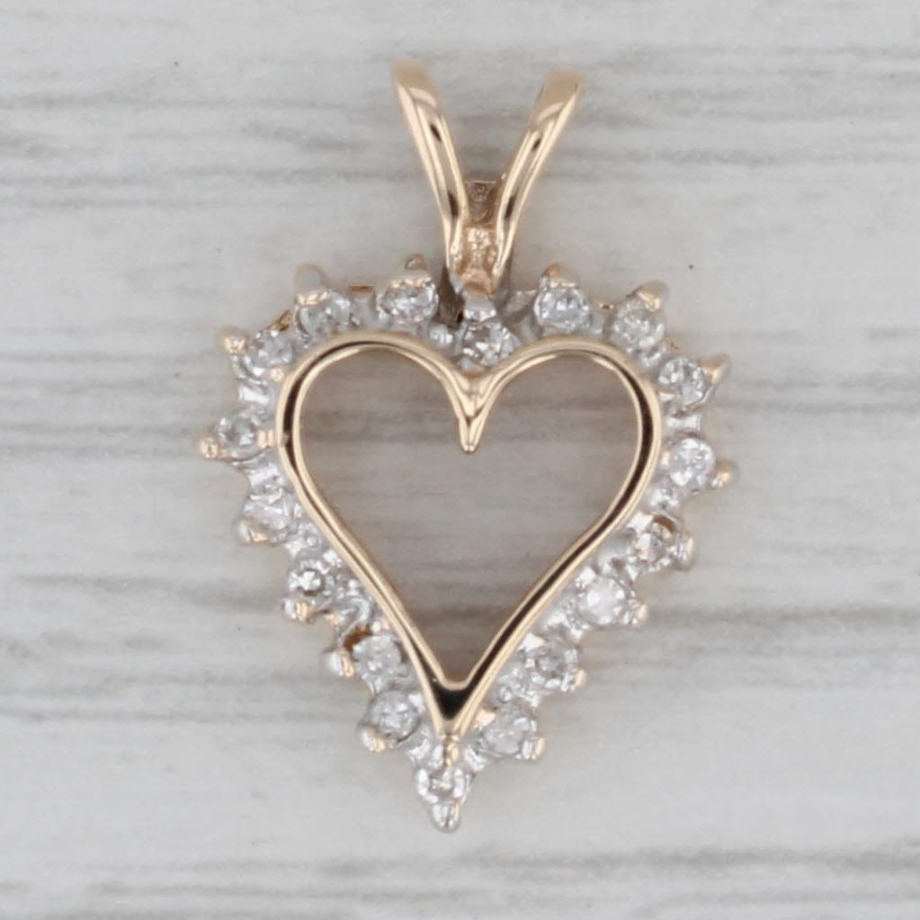 Gray Diamond Open Heart Pendant 10k Yellow Gold Small Drop