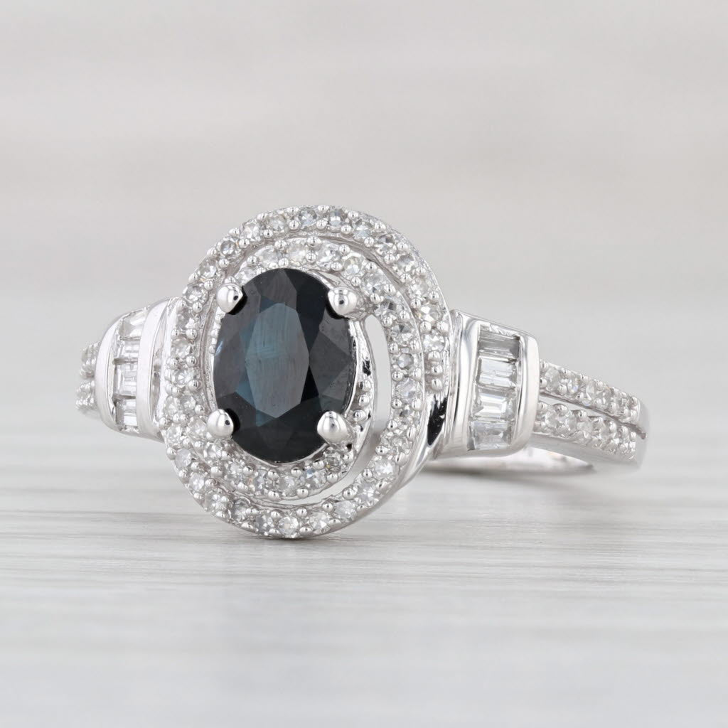 Light Gray 1.48ctw Blue Sapphire Diamond Halo Ring 10k White Gold Size 6 Engagement