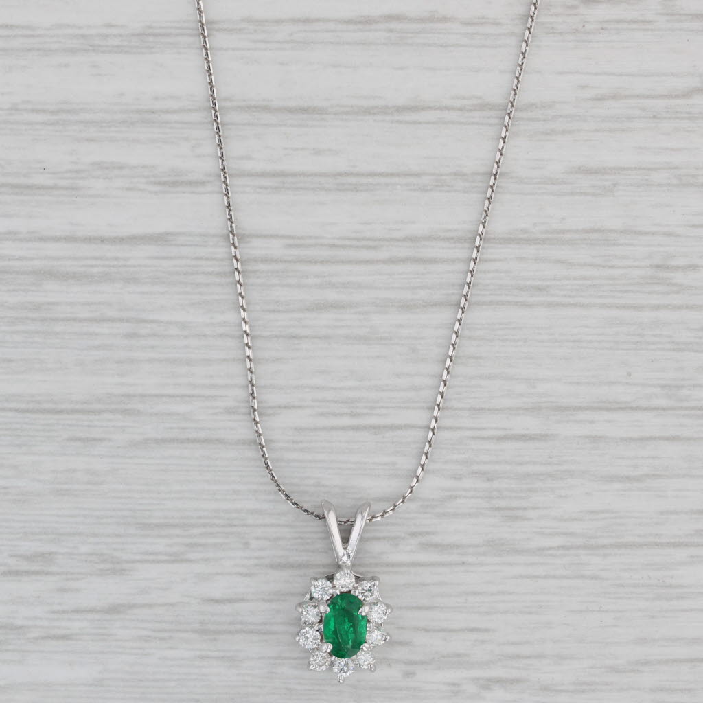 Gray 0.70ctw Emerald Diamond Pedant Necklace 14k White Gold 17.75" Serpentine Chain