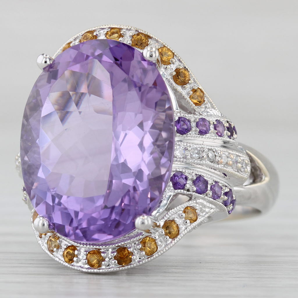 Gray 14ctw Oval Amethyst Citrine Diamond Cocktail Ring 14k White Gold Size 9