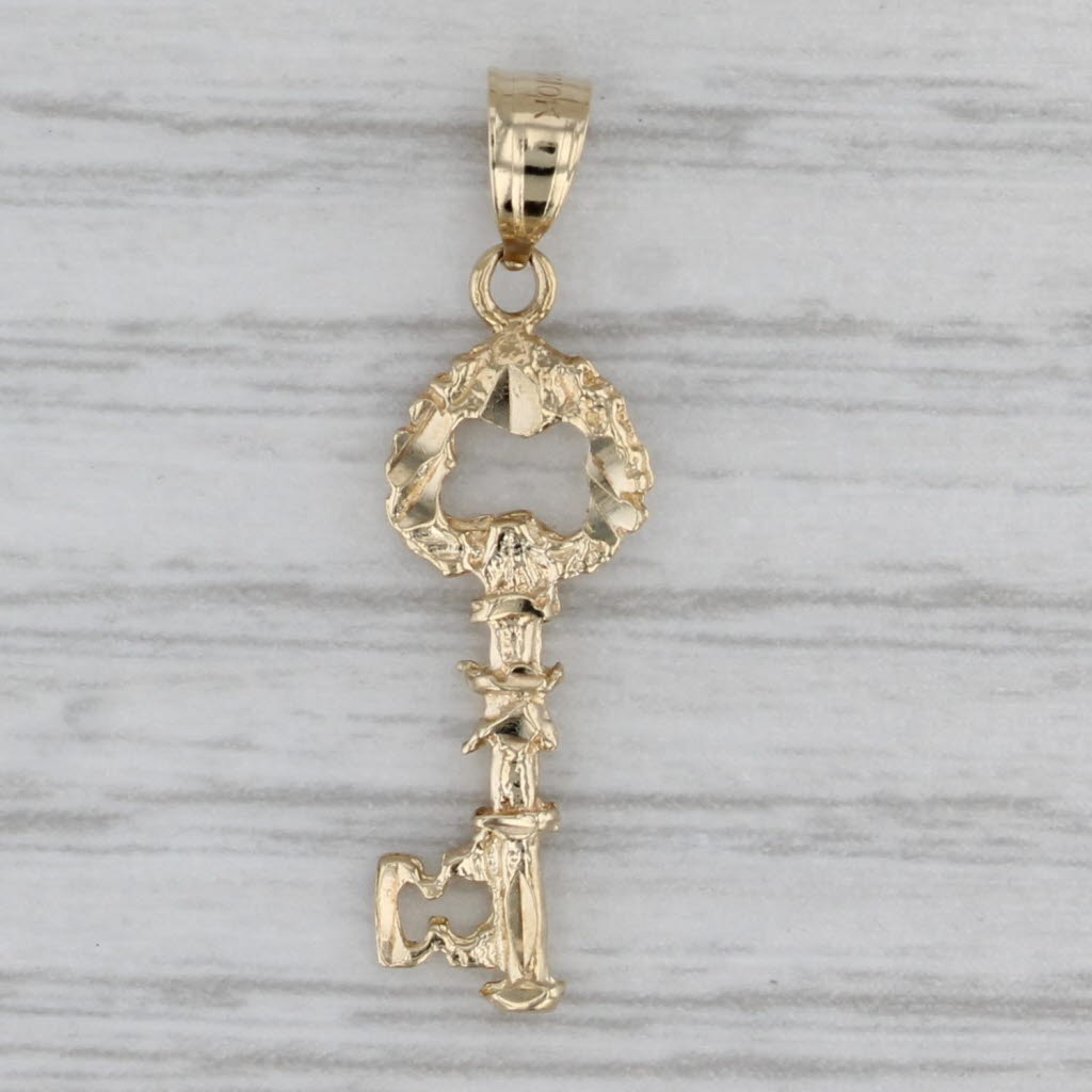 Gray Skeleton Key Pendant 10k Yellow Gold Small Drop