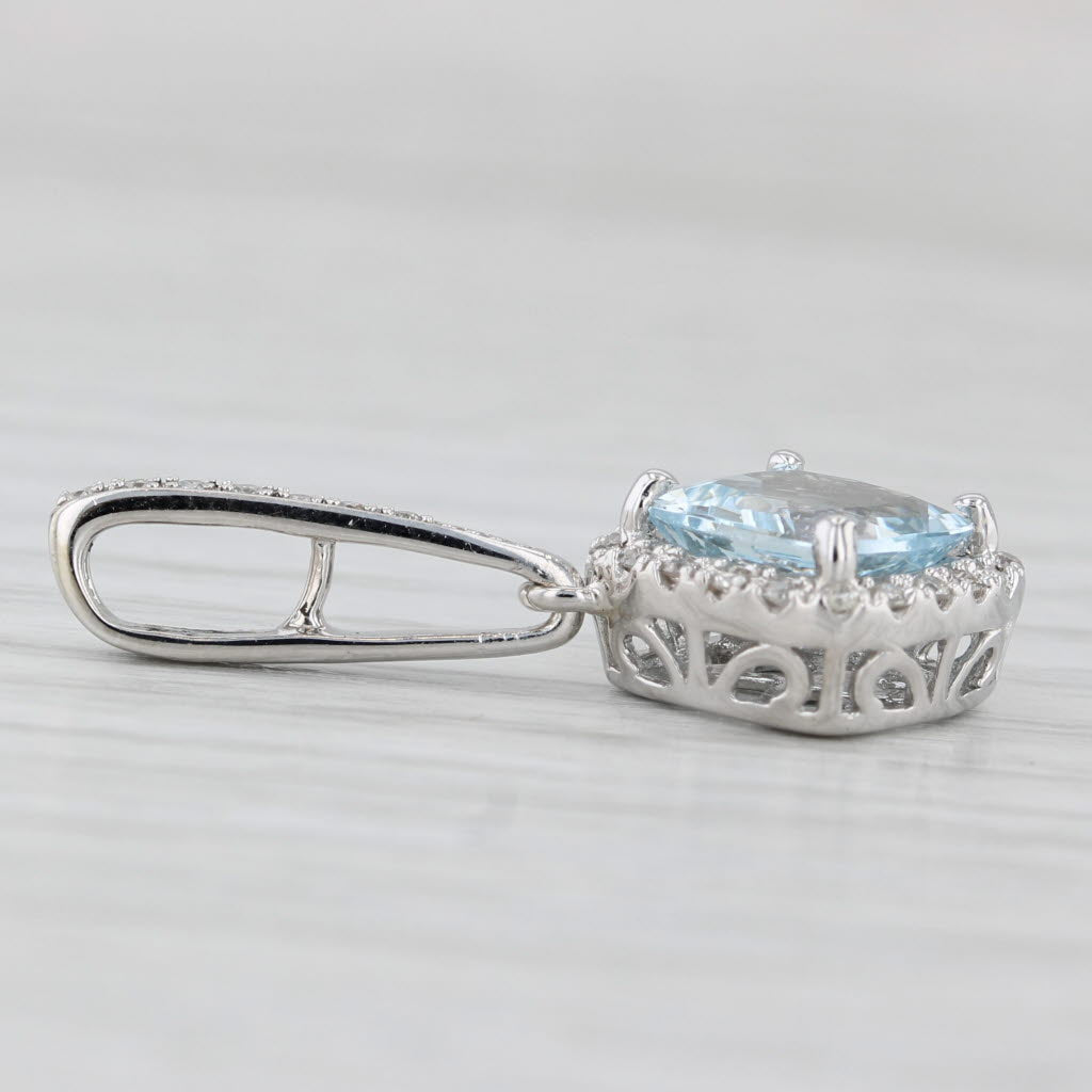 Light Gray 1.81ctw Aquamarine Diamond Halo Drop Pendant 14k White Gold