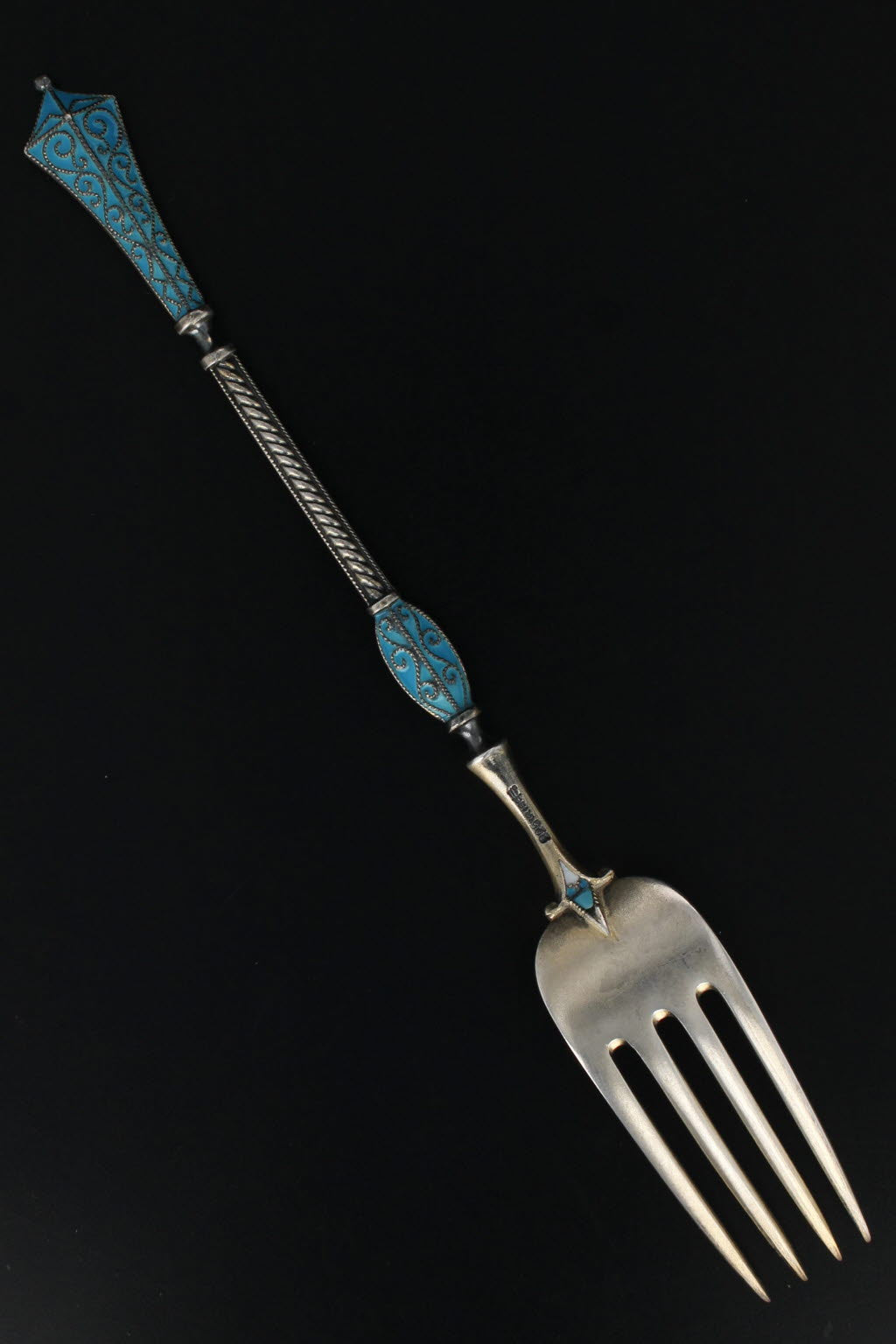 Black David Andersen Dragestil Fork Sterling Silver Norway Enamel Monogram