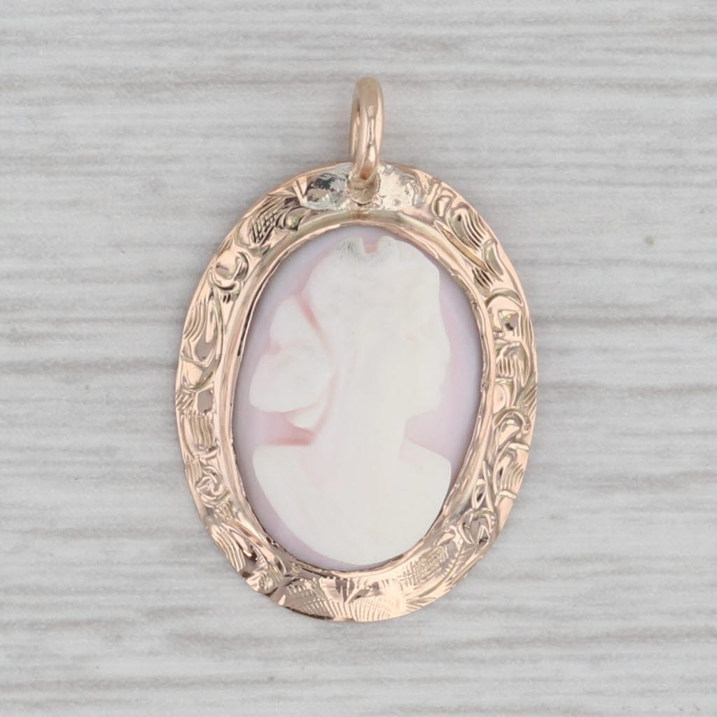 Gray Vintage Carved Shell Cameo Pendant 10k Yellow Gold Floral Frame