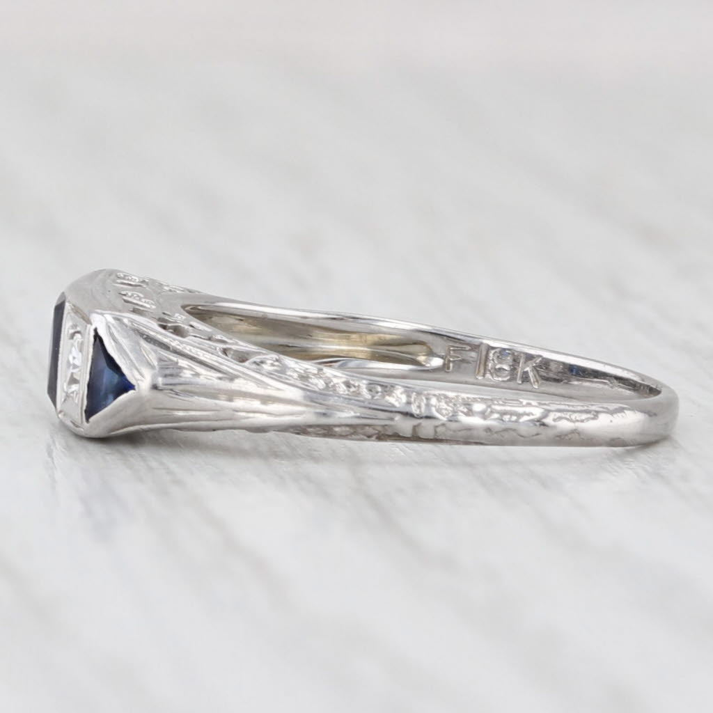 Light Gray Diamond Lab Created Sapphire Filigree Ring 18k White Gold Size 5.5 Stackable