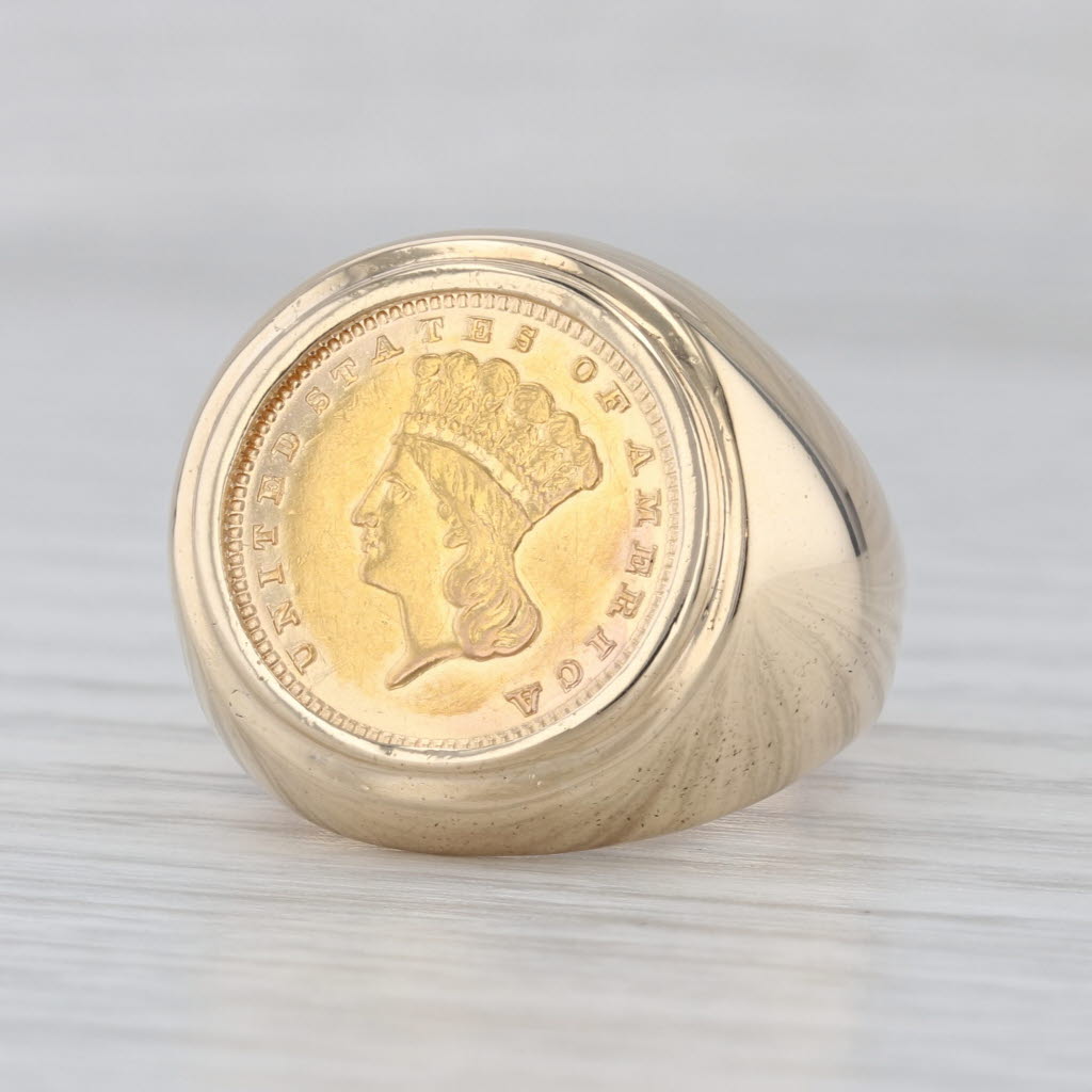 Authentic One Dollar 1883 Gold US Liberty Coin Ring 14k 900 Gold Size 8.5 Signet