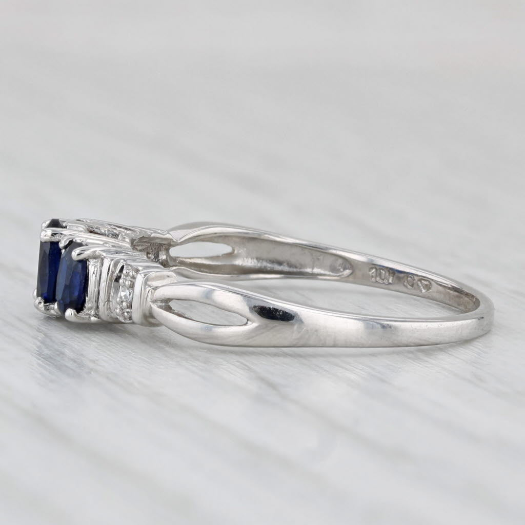 Light Gray 0.80ctw Oval 3-Stone Lab Created Blue Sapphire Ring 10k White Gold Size 8.25