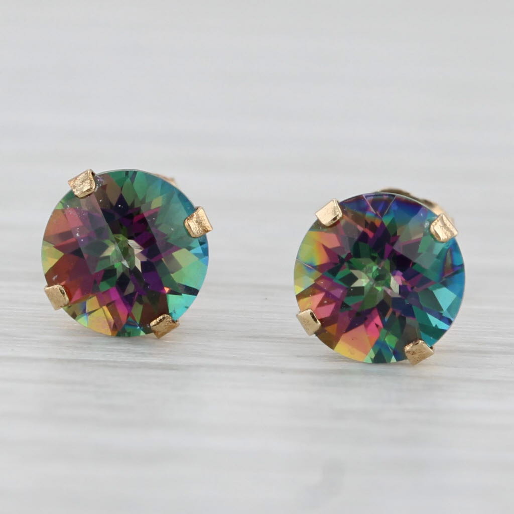 Light Gray 1.96ctw Mystic Topaz Round Solitaire Stud Earrings 14k Yellow Gold