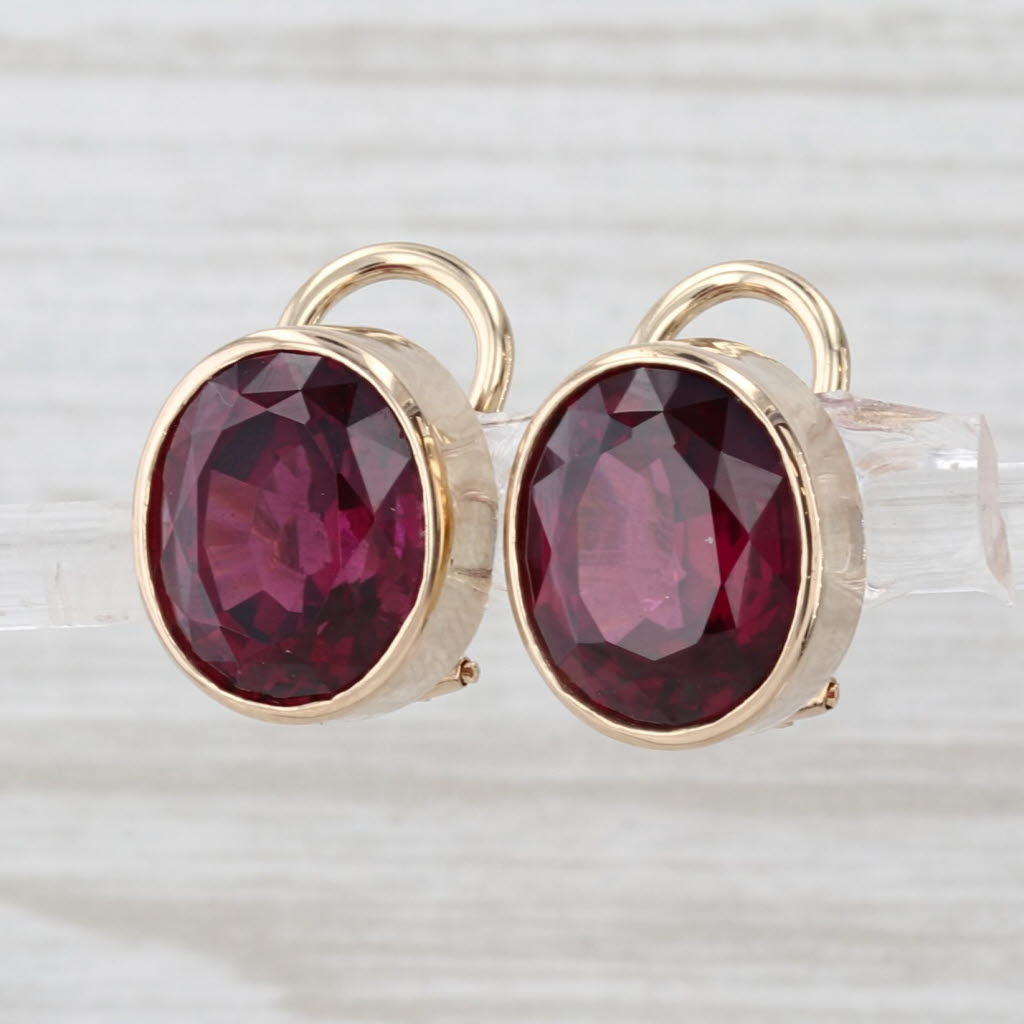8.40ctw Oval Rhodolite Garnet Drop Earrings 14k Yellow Gold Clip On Omega Backs