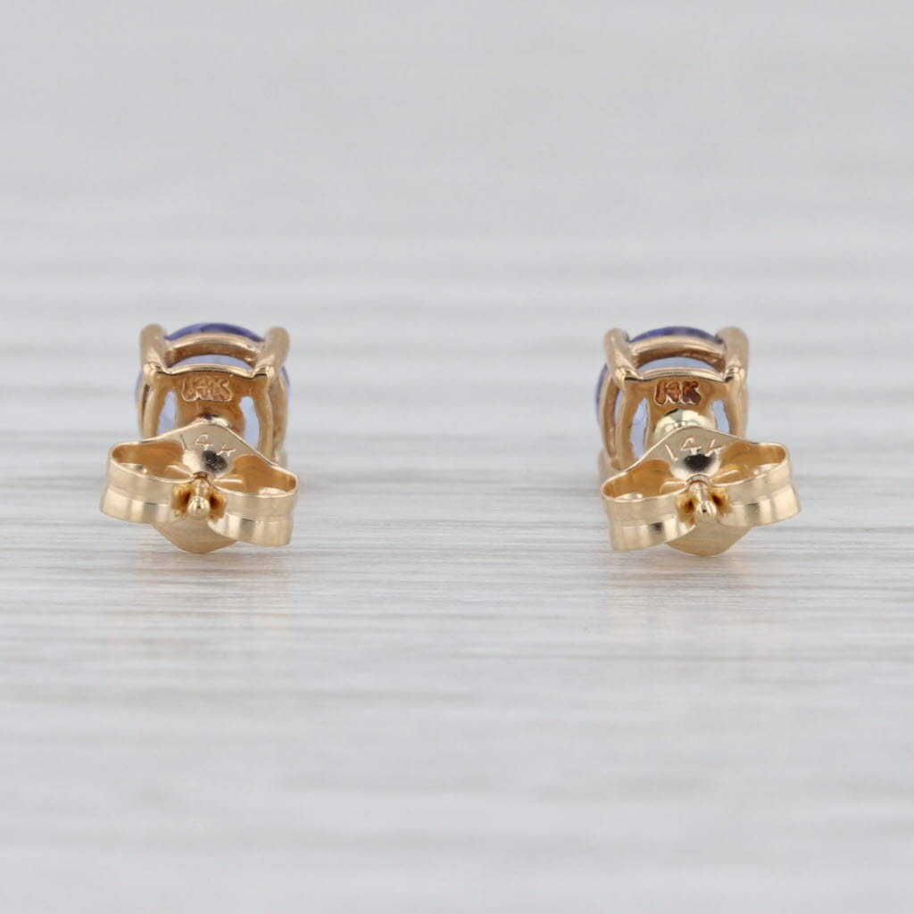 0.96ctw Tanzanite Stud Earrings 14k Yellow Gold Round Solitaire Studs
