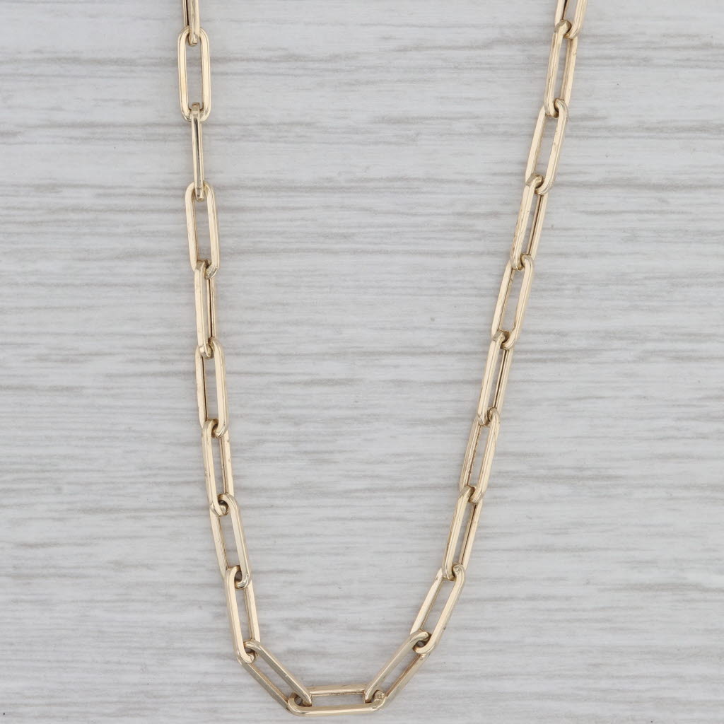 Gray Paperclip Elongated Cable Chain Necklace 14k Yellow Gold 20" 2.9mm