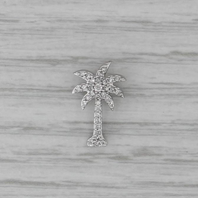 0.14ctw Diamond Palm Tree Pendant 10k White Gold Small Charm