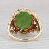 Light Gray Green Nephrite Jade Floral Ring 10k Yellow Gold Size 8.25 Oval Solitaire