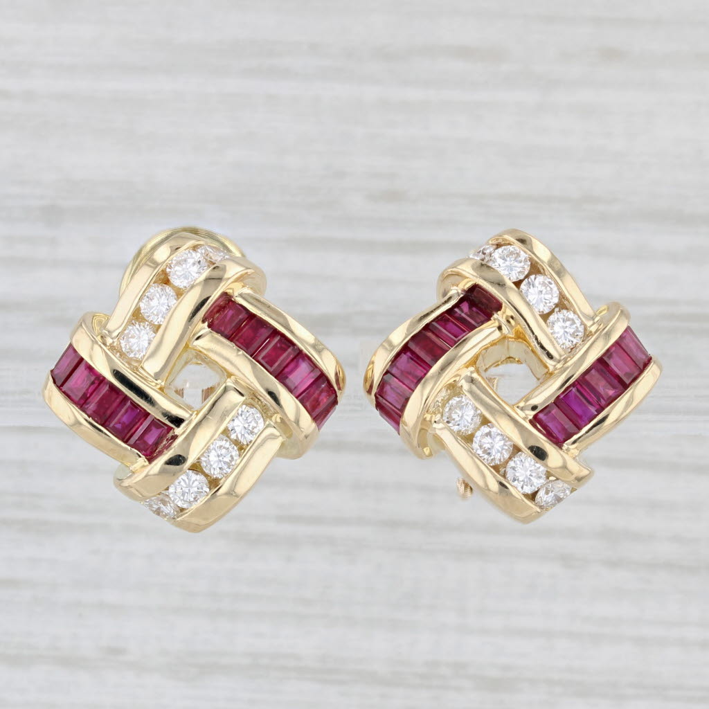 Light Gray 3.90ctw Ruby Diamond Earrings 18k Yellow Gold Krypell Omega Backs