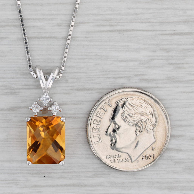 3.25ctw Orange Citrine Diamond Pendant Necklace 14k White Gold 18" Box Chain