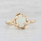 Light Gray Floral Oval Opal Cabochon Diamond Ring 14k Yellow Gold Size 9.25