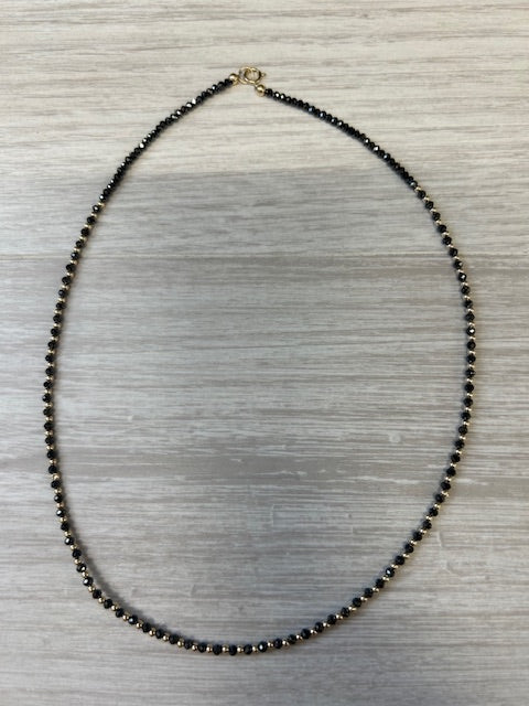 Dark Gray New Faceted Black Gold Bead Single Strand Necklace 14k Yellow Gold 16.25" 2.5mm
