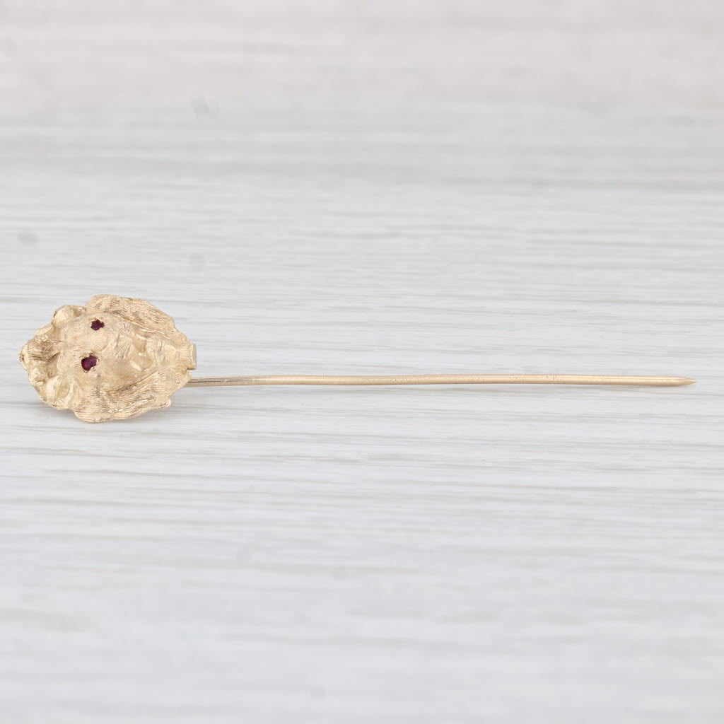 Light Gray Antique Lions Head Stickpin 14k 10k Yellow Gold Ruby Eyes