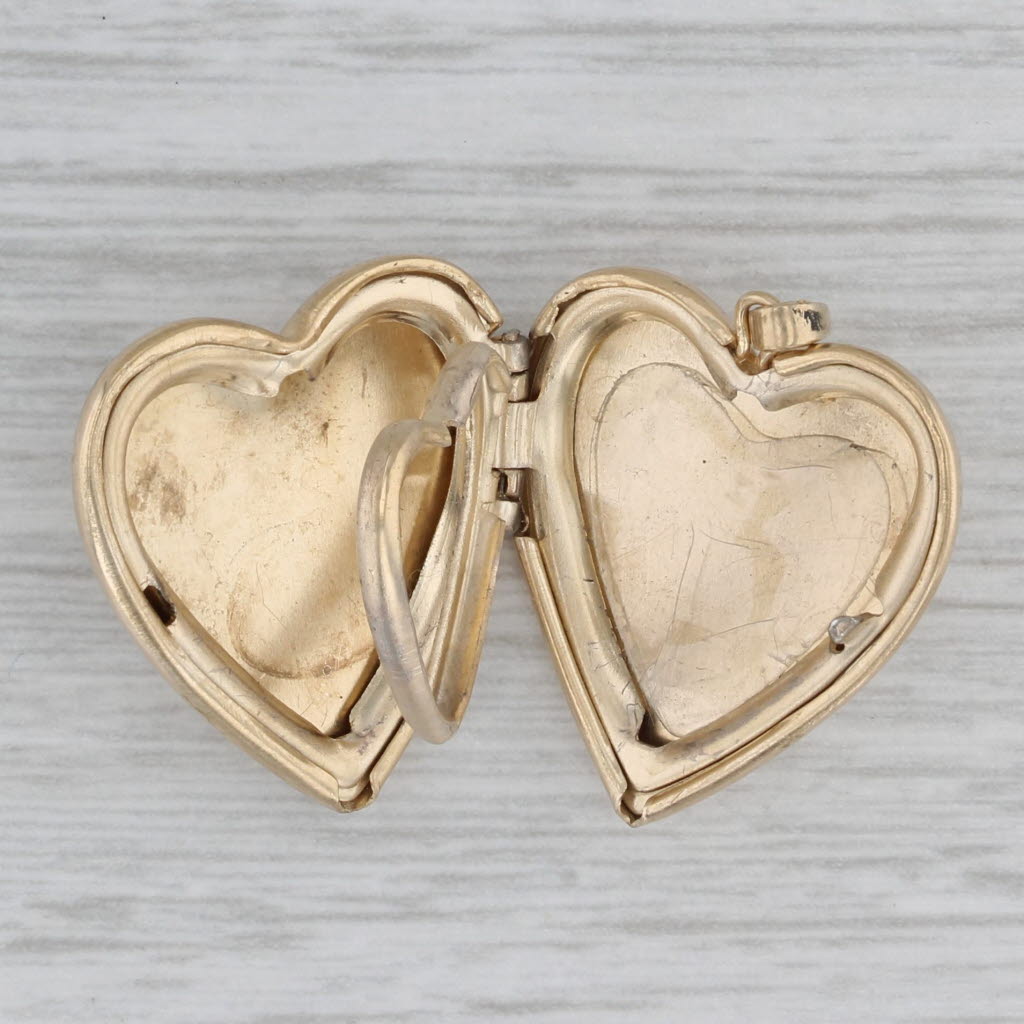 Gray Floral Engraved Heart Locket Pendant 14k Yellow Gold Engravable