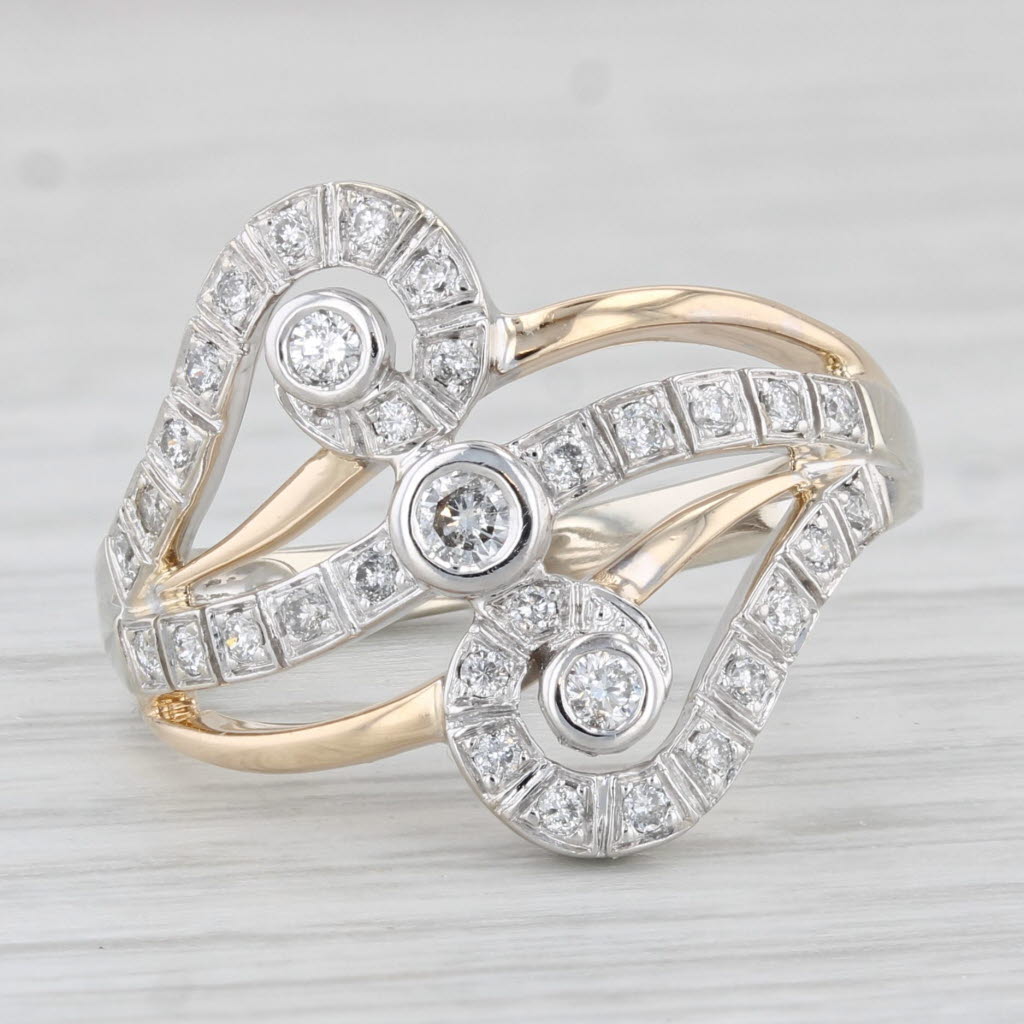 Light Gray 0.40ctw Diamond Swirl Bypass Ring 14k Yellow White Gold Size 6.25