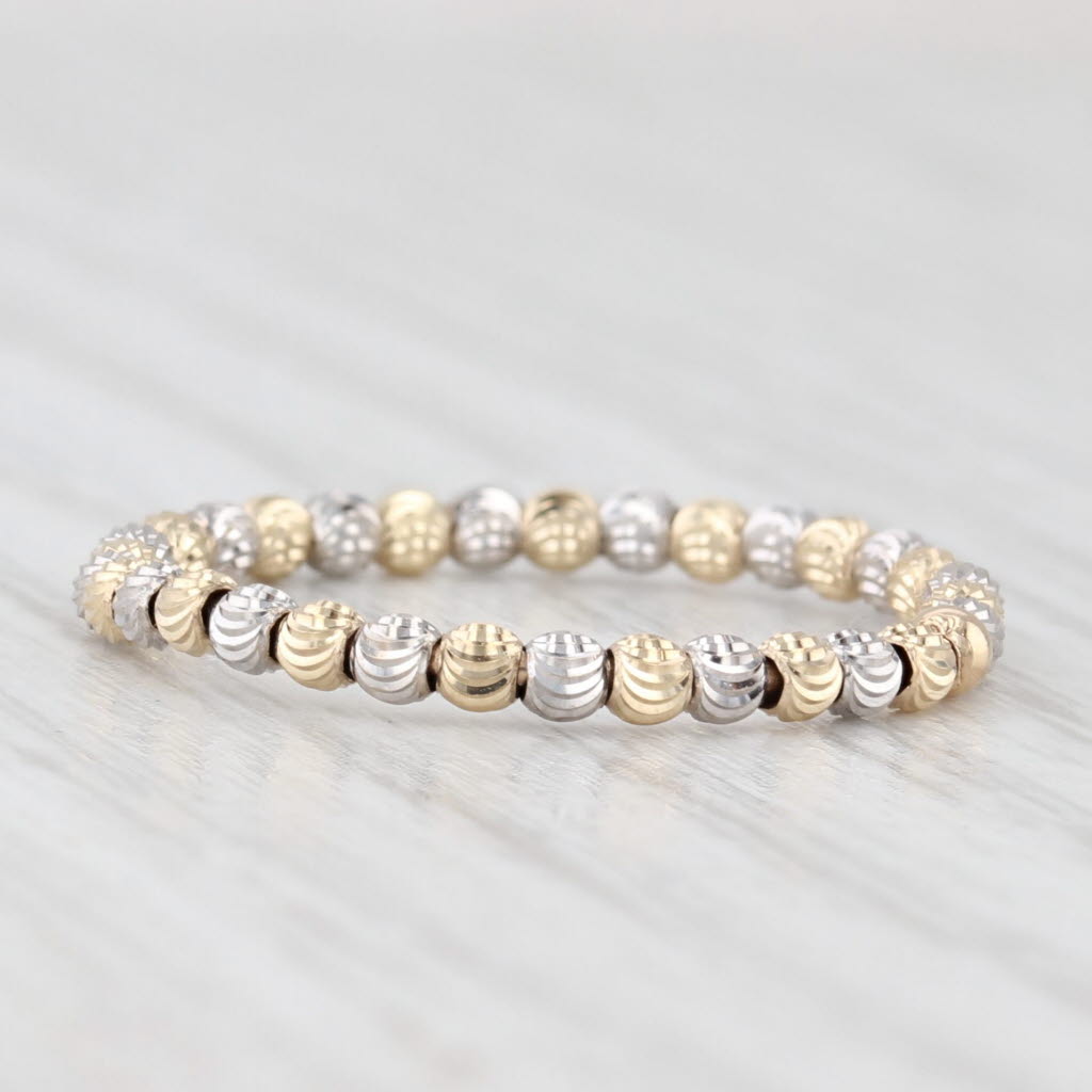 Light Gray 2-Toned Bead Ring 14k Yellow White Gold Stackable Size 7 Band Beads Spin