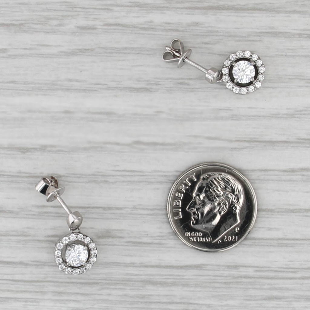 0.90ctw Cubic Zirconia Halo Dangle Earrings 10k White Gold Drops
