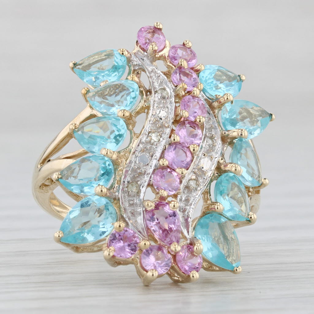 Light Gray 5.52 ctw Pink Sapphire Apatite Diamond Cocktail Ring 10K Yellow Gold Size 7.5