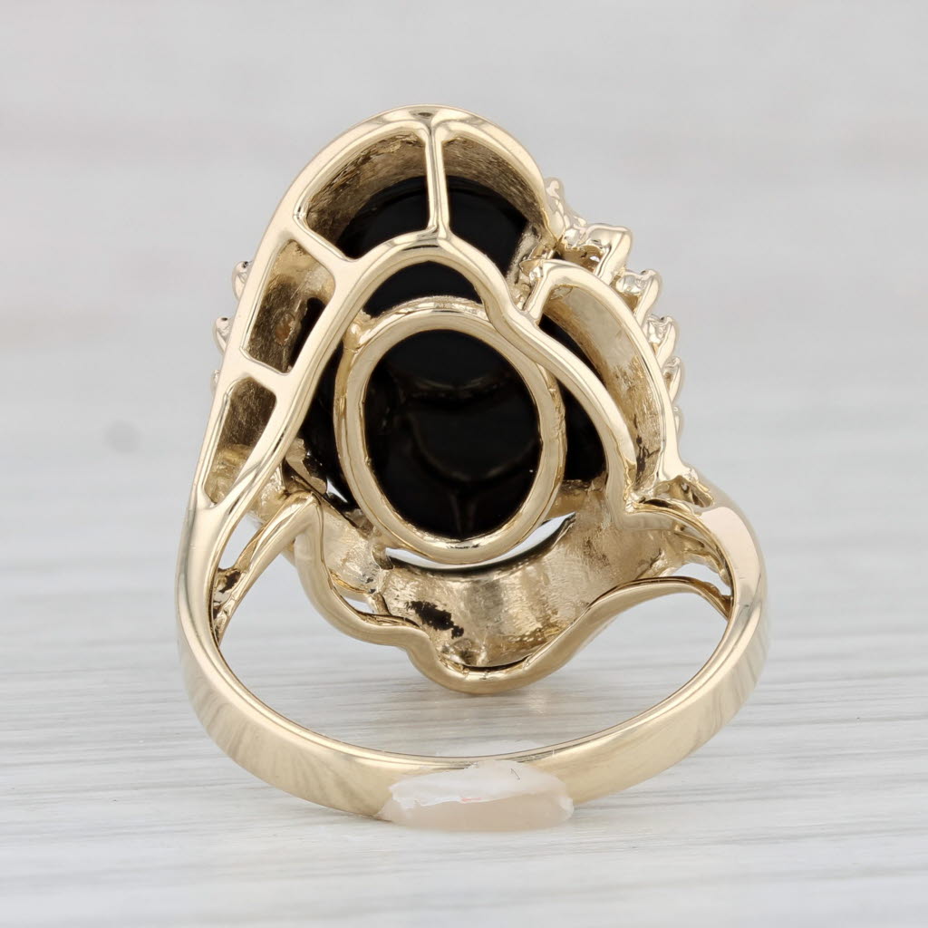 Light Gray Oval Onyx Cabochon 0.28ctw Diamond Ring 14k Yellow Gold Size 6.5