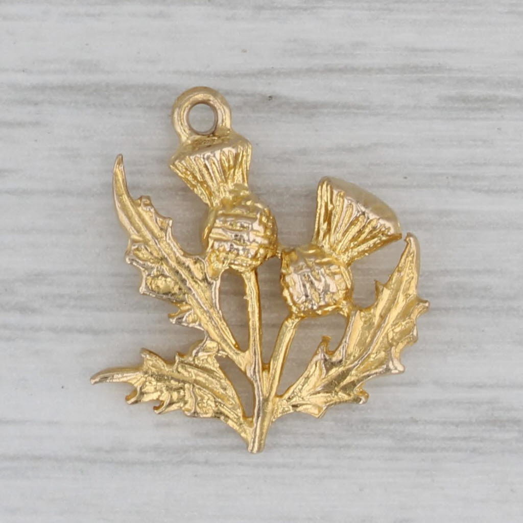 Gray Scottish Thistle Charm 9k Yellow Gold Irish Scottish Hallmarks Souvenir Pendant