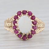 Opal Ruby Halo Ring 10k Yellow Gold Size 5.5 Floral Band