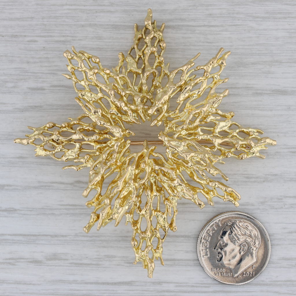 Gray Tiffany Openwork Flower Snowflake Brooch 18k Yellow Gold Statement Pin