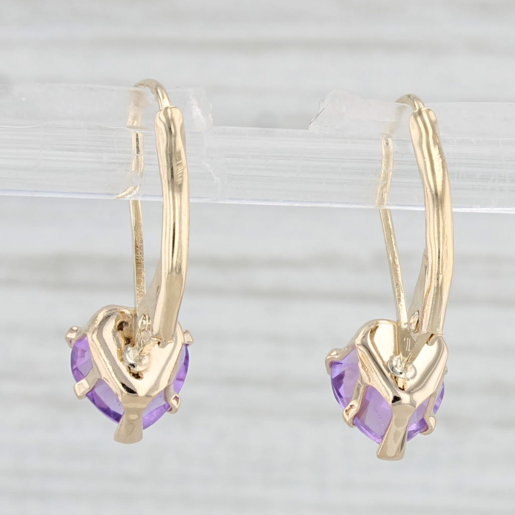 Light Gray 1.30ctw Amethyst Heart Earrings 14k Yellow Gold Pierced Drops