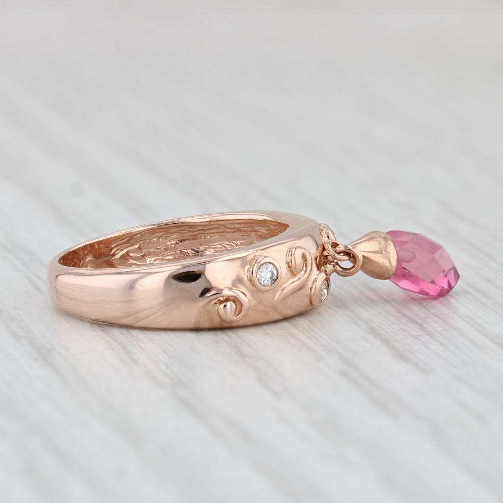 Light Gray Pink Tourmaline Briolette Charm Diamond Ring 14k Rose Gold Sonia B S 5-5.25 Band