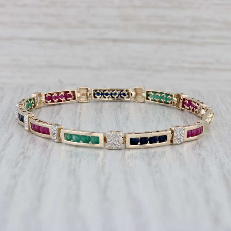 2.85ctw Emerald Ruby Sapphire Diamond Bracelet 10k Gold 7" 4.5mm