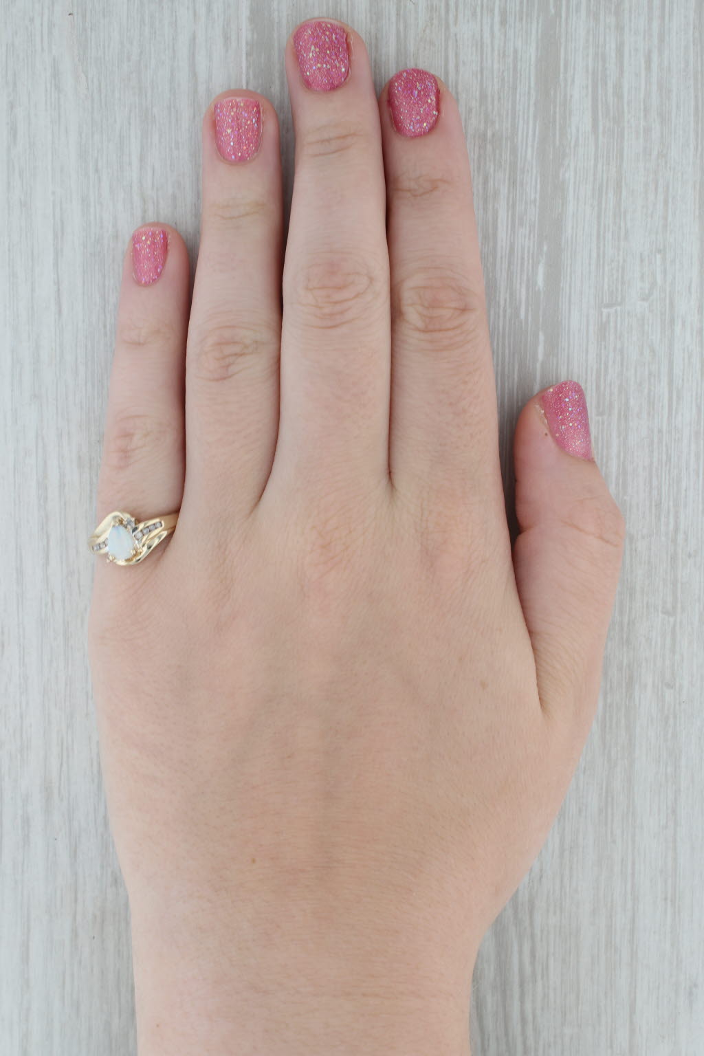 Dark Gray Pear Opal Diamond Ring 10k Yellow Gold Size 7.25