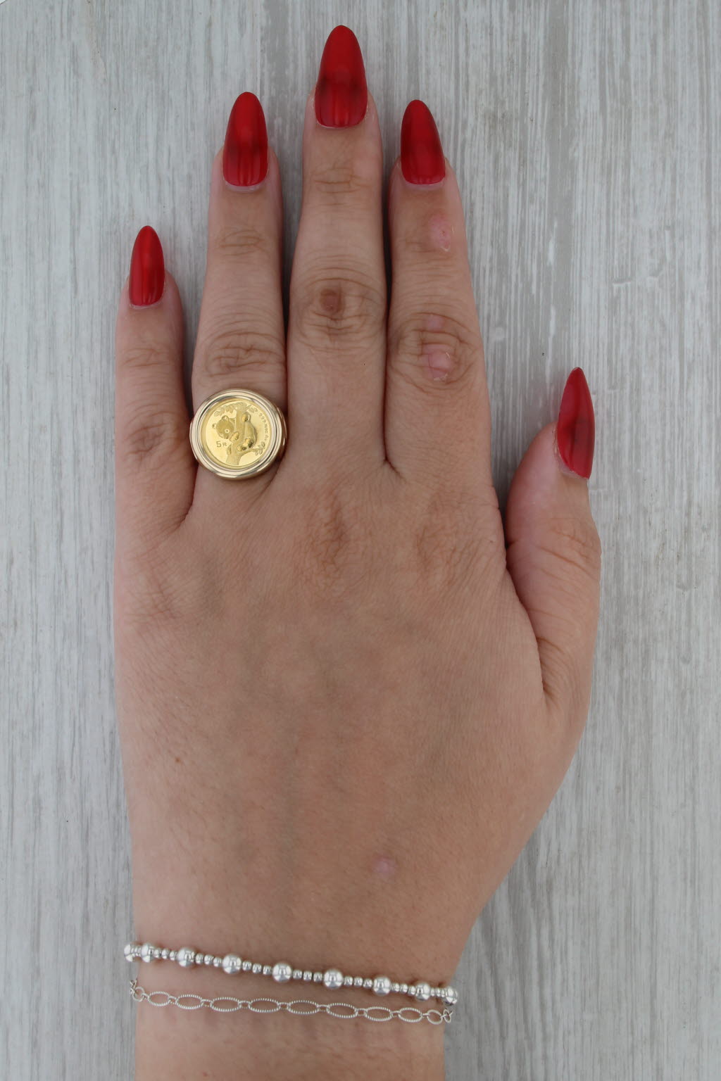 1996 1/20 oz Fine Gold 5 Yuan Chinese Panda Coin Ring 14k Size 6