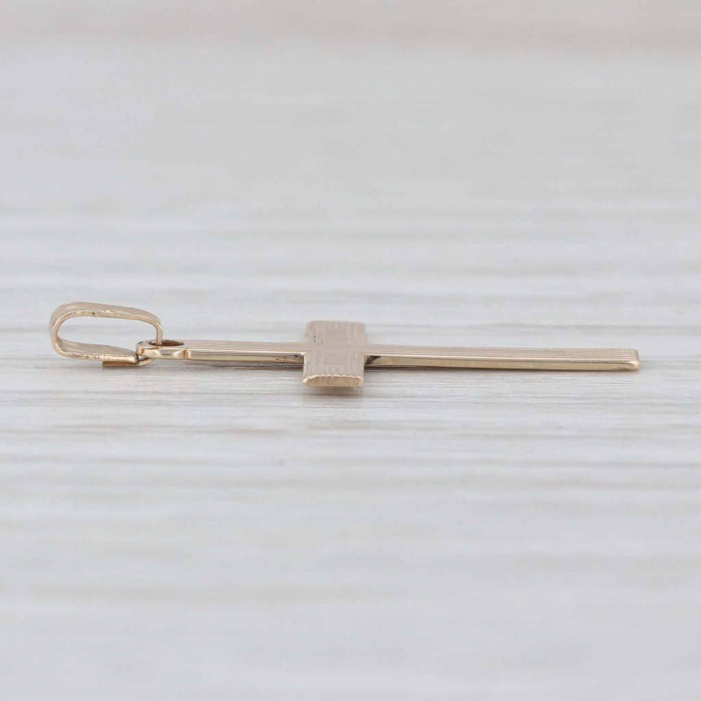 14k Yellow Gold Cross Pendant Small Thin Drop Religious Jewelry