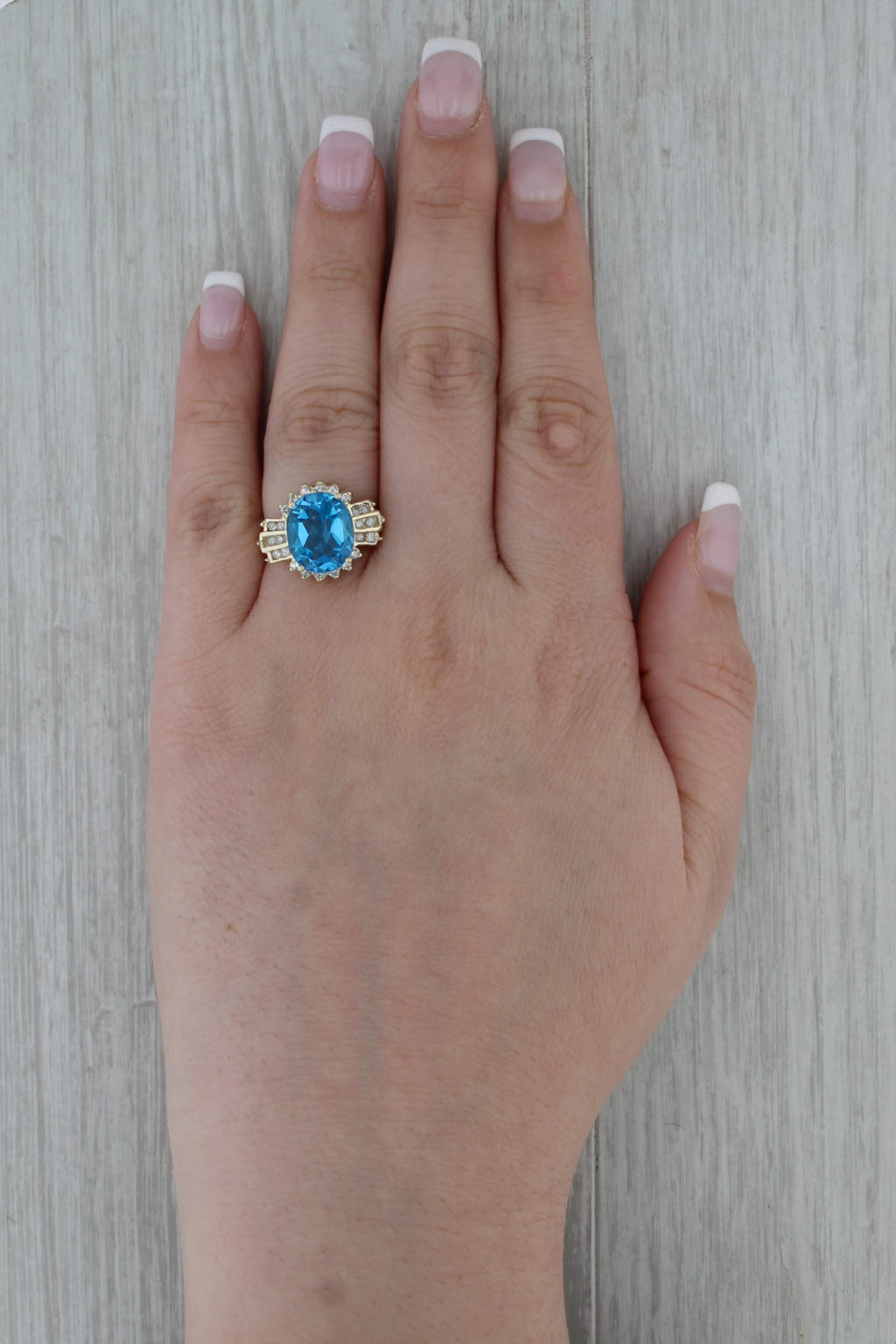 5.58ctw Oval Blue Topaz Diamond Halo Ring 14k Yellow Gold Size 6